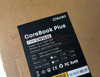 Még a Chuwi CoreBook Plus csomagolása is a Ryzen 5 7430U-t reklámozza ...