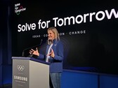 Kirsty Coventry, a NOB elnöke beszédet mond a Samsung Solve for Tomorrow globális nagyköveti kinevezési ceremóniáján