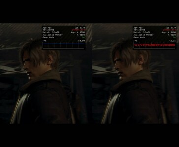 A Resident Evil 4 futtatása iPhone 18 Pro Maxon és iPhone 17 Pro Maxon, az FPS-különbség bemutatásával.