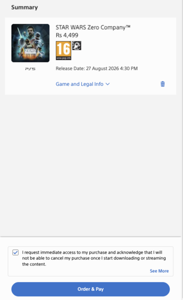 A PlayStation Store India felugró ablaka a vásárlás előtt.