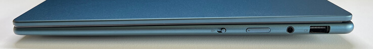 Jobbra: eShutter webkamera, bekapcsológomb, 3,5 mm-es hang, USB-A 3.2 Gen 1 (5 GBit/s)