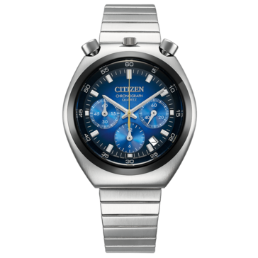 A Citizen Tsuno Chronograph AN3714-68L elölnézete, élénk kék színátmenetes számlappal.