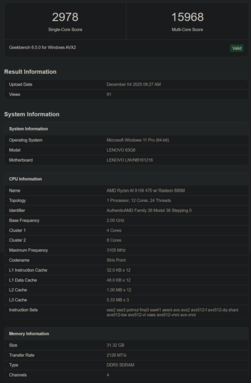 Ryzen AI 9 HX 470 Geekbench lista (kép forrása: Geekbench)