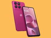 Motorola moto g37 Pantone Fuchsia Red színben, hátsó kamerák és elülső kijelző látható.