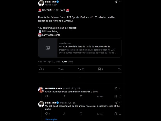 Billbil-kun Madden NFL 26 X post szivárgás (Kép forrása: screenshot, Billbil-kun X account)