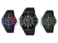 A képen balról jobbra: Casio MRW-240H-1E1JF, MRW-240H-1E2JF és MRW-240H-1E3JF.