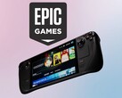 Az Epic Games logója a Valve Steam Deck felett látható