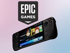 Az Epic Games logója a Valve Steam Deck felett látható