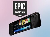 Az Epic Games logója a Valve Steam Deck felett látható