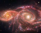 A James Webb Űrteleszkóp által készített kép, amelyen a két galaxis, az IC 2163 és az NGC 2207 összeolvadása látható. (Kép forrása: © NASA, ESA, CSA, STScI)
