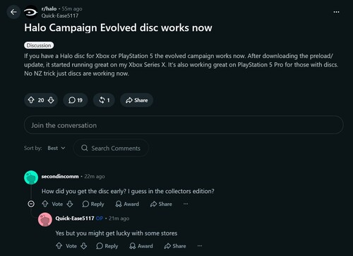 Reddit-hozzászólások a Halo: Campaign Evolved játékos lemezeiről