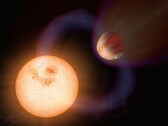 Egy művész illusztrációja, amely egy exoplanétát és egy csillagot ábrázol.
