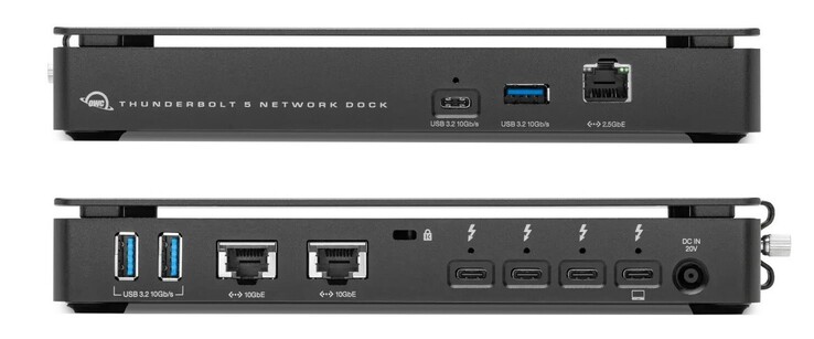 Az OWC Thunderbolt 5 Dual 10GbE hálózati dokkoló kettős 10G Ethernet-csatlakozóval rendelkezik. (Kép forrása: OWC via TechPowerUp)
