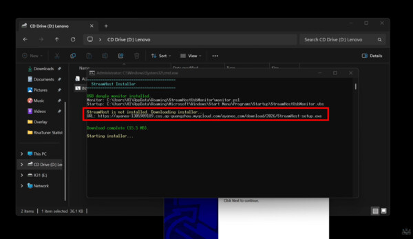 A Lenovo Legion C700 Streamhost szoftvere az alacsony késleltetésű játékokhoz az Ayaneo szerverről tölt le tartalmakat.
