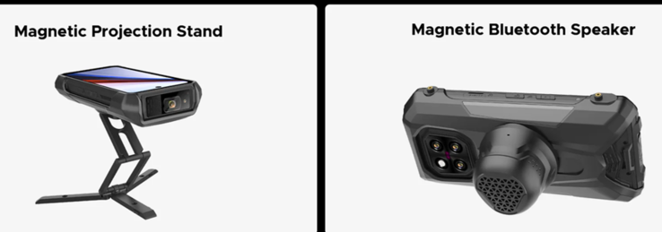 Az opcionális állvány és a Bluetooth hangszóró (Kép forrása: Doogee)