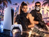 A GTA 6 szereplői egy PS5 és egy DualSense kontroller mellett.