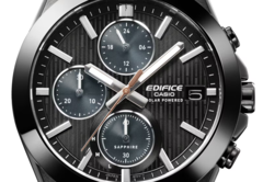 A fekete Casio Edifice EFS-S650DC-1A (a képen) rézszínű másodpercmutatóval rendelkezik, amely jól kiegészíti a fekete designt. (Kép forrása: Casio)
