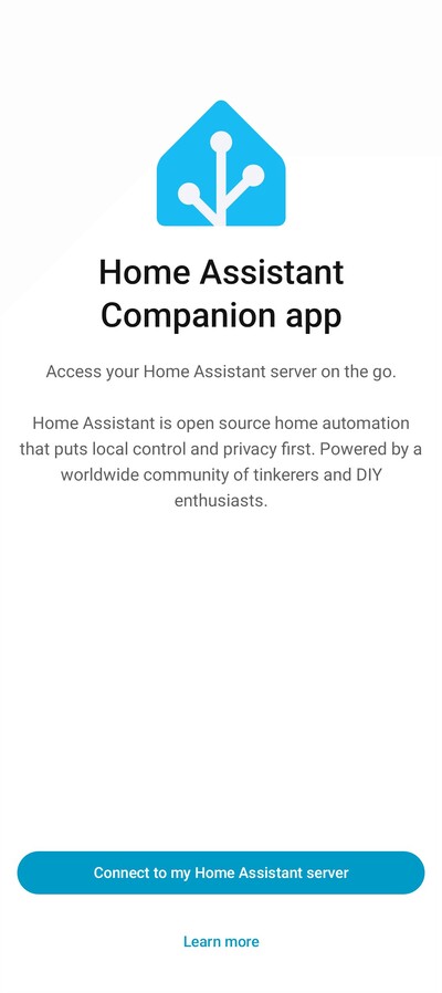 Képernyőmentés a Home Assistant alkalmazás új belépési oldaláról a következő alkalmazáshoz Android