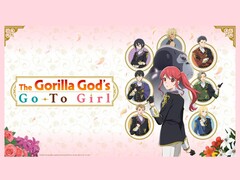 A Gorilla God's Go-To Girl promóképén a főszereplő hölgy és udvarlói láthatók. (Kép forrása: Kadokawa)