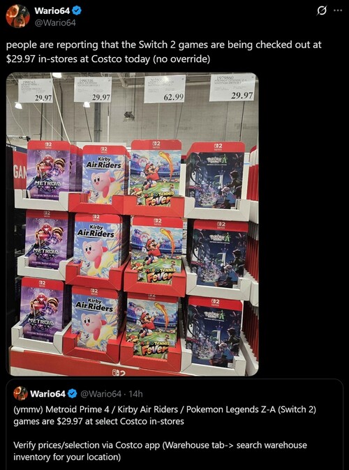 Switch 2 játékok eladásra a Costco-ban