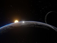 A Földet, a Holdat és a Napot ábrázoló művészi illusztráció.