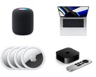 Kollázs, amelyen egy HomePod, MacBook Pro, AirTags és Apple TV Siri Remote-tal. (Kép forrása: Apple)