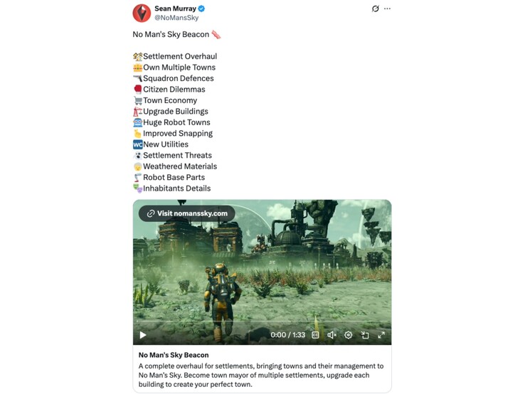 A Hello Games stúdióvezetője részleteket oszt meg a No Man's Sky Beacon frissítéséről. (Kép forrása: Sean Murray az X-en)