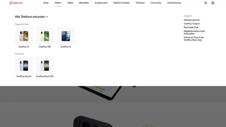A OnePlus németországi weboldala jelenleg csak bizonyos termékeket hirdet.