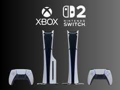 A PS5 konzolok az Xbox és a Nintendo Switch 2 logója alatt láthatóak (Kép forrása: Sony PlayStation, Microsoft Gaming, Nintendo of America szerkesztéssel)