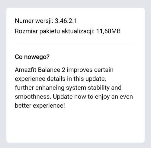 Az Amazfit Balance 2 okosóra firmware 3.46.0.1 kiadási megjegyzései