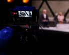 Egy interjút rögzítő fényképezőgépről készült fénykép 