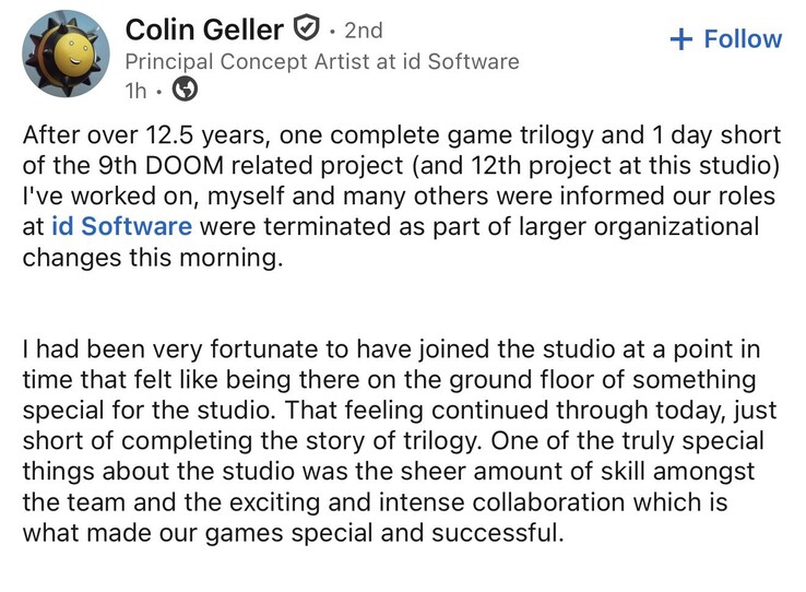 Colin Gellert, aki a modern Doom művészeti irányvonalának kialakításáért volt felelős, szintén elbocsátották