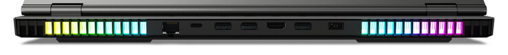 Back: Gigabit Ethernet, USB 3.2 Gen 2 (Type-C; Power Delivery, DisplayPort), 2x USB 3.2 Gen 1 (Type-A), HDMI, USB 3.2 Gen 1 (Type-A), power supply