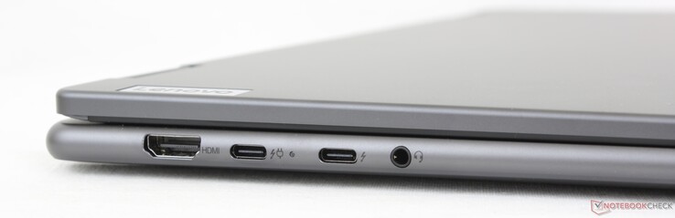 Left: HDMI 1.4b, 2x USB-C 3.2 w/ Thunderbolt 4 + DisplayPort + Power Delivery, 3.5 mm headset