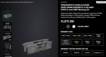 Corsair Vengeance 64GB DDR5 RAM kit jelenlegi ára. (Kép forrása: Corsair)