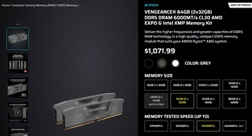 Corsair Vengeance 64GB DDR5 RAM kit jelenlegi ára. (Kép forrása: Corsair)