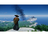Egy tájkép a Ghost of Tsushima című filmből, melyen Jin a szigetre néző hegyen áll. (Kép forrása: Steam)