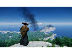 Egy tájkép a Ghost of Tsushima című filmből, melyen Jin a szigetre néző hegyen áll. (Kép forrása: Steam)