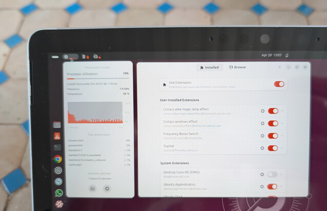 A Gnome Extension Manager lehetővé teszi, hogy telepítsen néhány hasznos csípést (Kép forrása: Notebookcheck)