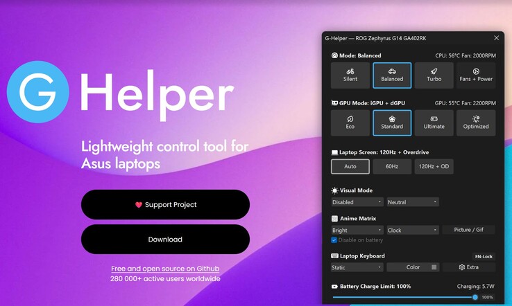 A G-Helper weboldal (Kép forrása: Screenshot, g-helper.com)