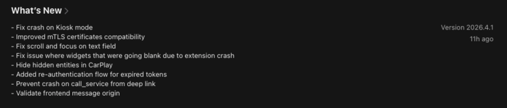 A Home Assistant alkalmazás 2026.4.1 verziójának kiadási megjegyzései
