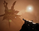 Icarus Steam deal teaser, melyben a főszereplő óriásféregre céloz. 