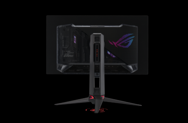 A ROG Swift OLED PG27AQDPR hátoldali kialakítása és állványra szerelhető talpa