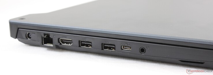 Left: AC adapter, Gigabit RJ-45, HDMI 2.0b, 2x USB 3.0 Type-A, USB Type-C 3.2 Gen. 2 w/ DisplayPort 1.4, 3.5 mm combo audio