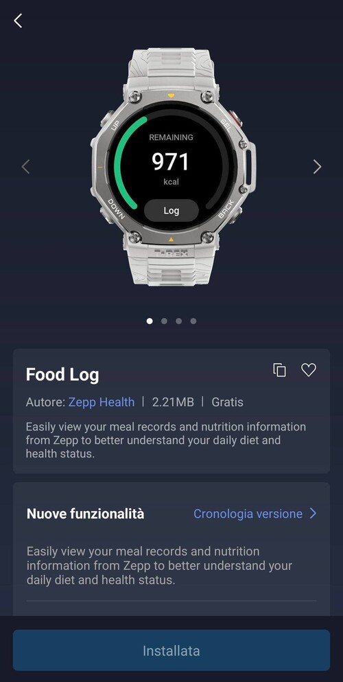 Az új Amazfit Food Log Mini alkalmazás képernyőképét. (A kép forrása: Amazfit Amazfit Amazfit Amazfit App (A kép forrása: A kép forrása: Matteo Calori via Amazfit Official Outdoor Community Facebook Group)