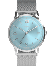 A Timex x Todd Snyder Marlin Mesh karóra aquakék, napraforgós mintázatú számlappal és milánói karkötővel rendelkezik.