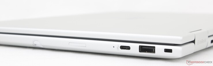 Rendben: USB-C 3.2 Gen. 1 (10 Gbps) w/ DisplayPort 1.4 + Power Delivery, USB-A (5 Gbps), biztonsági zár, Nano-SIM foglalat (opcionális)