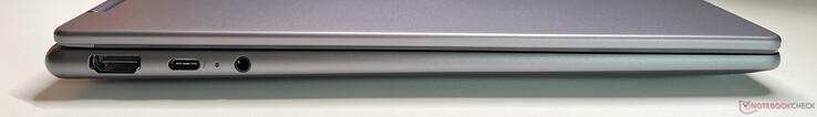 Balra: HDMI 1.4b, USB-C 4.0 Thunderbolt 4 (40 Gbit/s, DisplayPort 2.1, Power Delivery 3.0), 3,5 mm-es audió