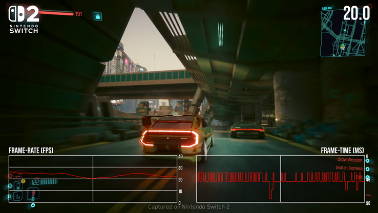 Nintendo Switch 2 Cyberpunk 2077 teljesítmény. (Kép forrása: Digital Foundry)