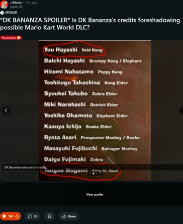 Donkey Kong Bananza kreditek (Kép forrása: screenshot, Mario subreddit)